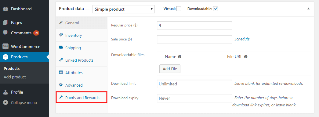 woocommerce points and rewards-edit-page-setting