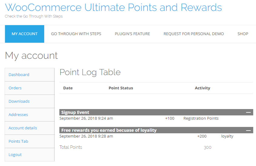 WooCommerce Ultimate Points And Rewards Live Demo