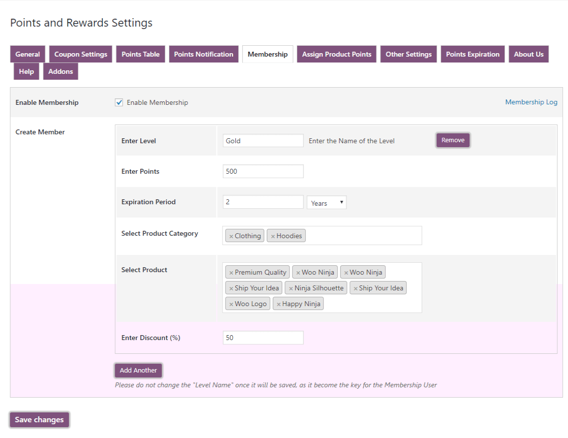 woocommerce points and rewards-click-on-save