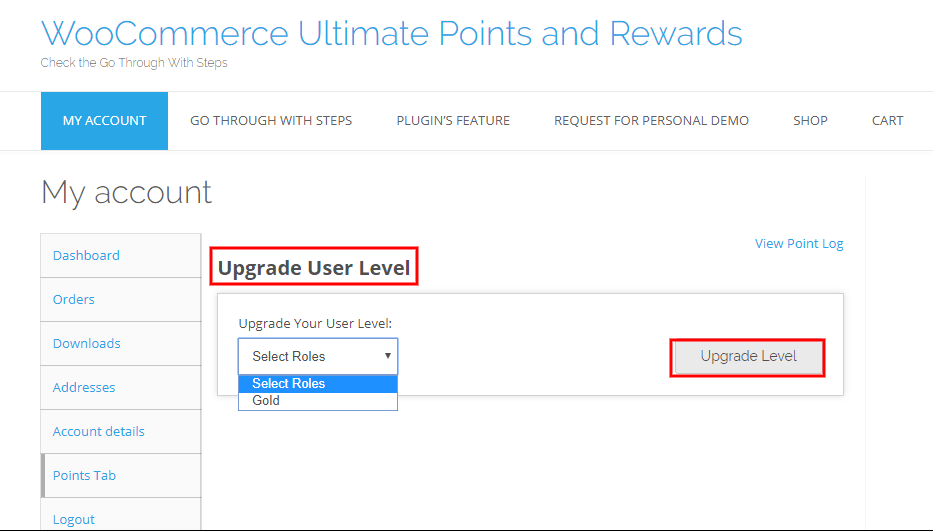 woocommerce points and rewards-enter-upgrat-user-role-level