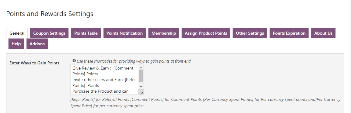 woocommerce points and rewards-gain-points-text-setting
