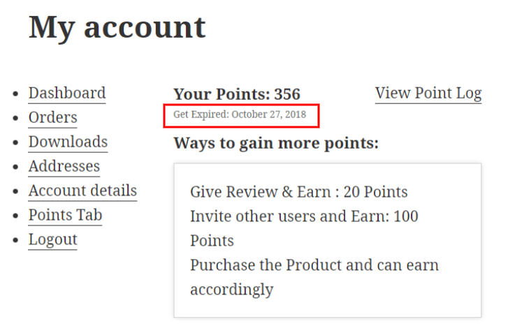 woocommerce points and rewards- points-expiration-on-my-account-page