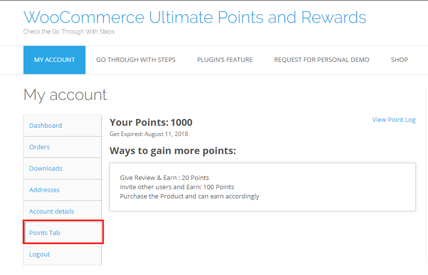 WooCommerce Ultimate Points And Rewards Live Demo