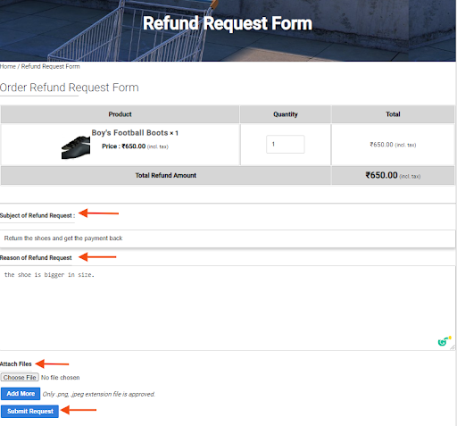 order refund request form