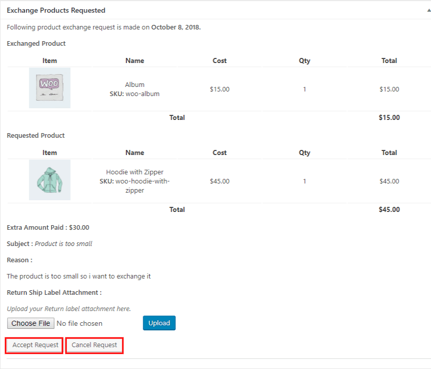 woocommerce refund and exchange accept or reject exchange request