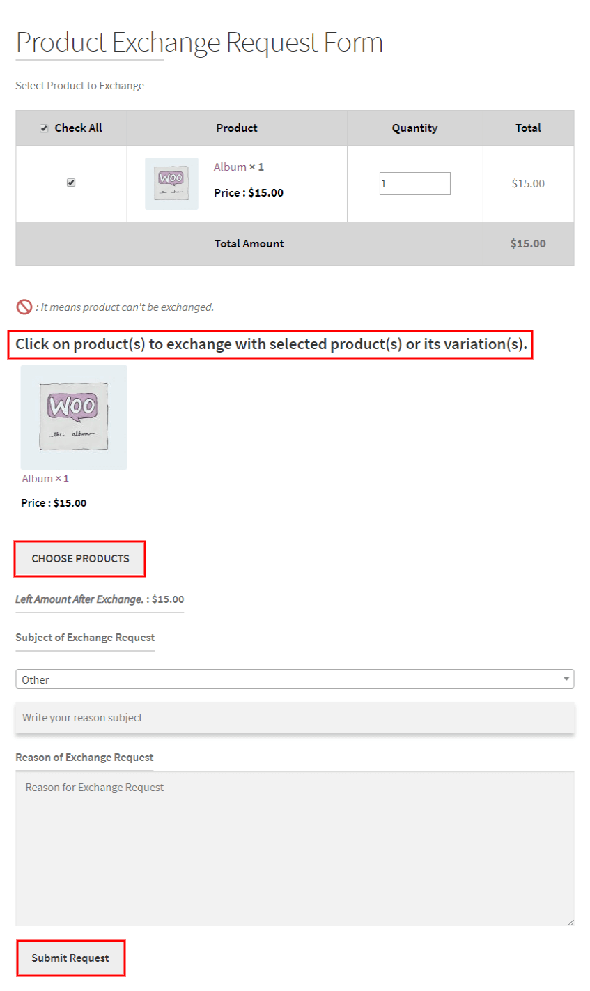 woocommerce refund and exchange exchange product with its variation