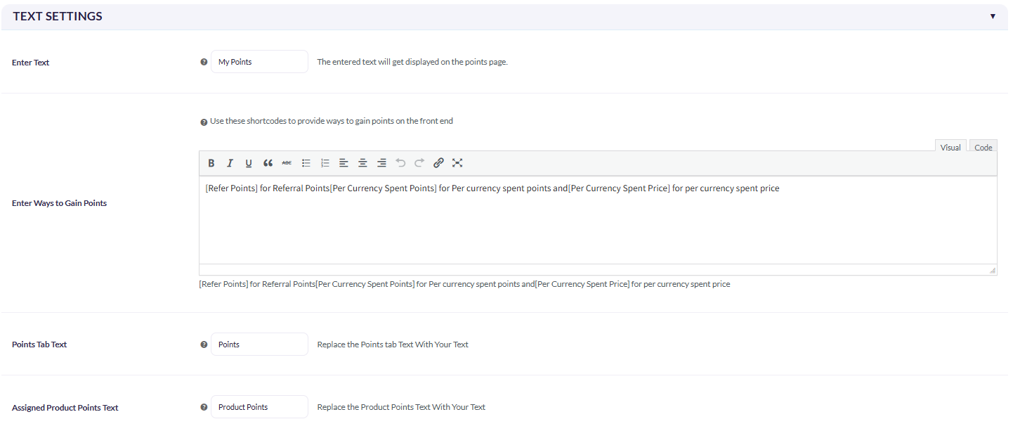 Text Settings