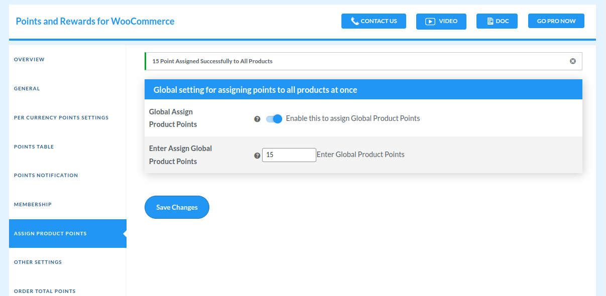 assign product points by global setting