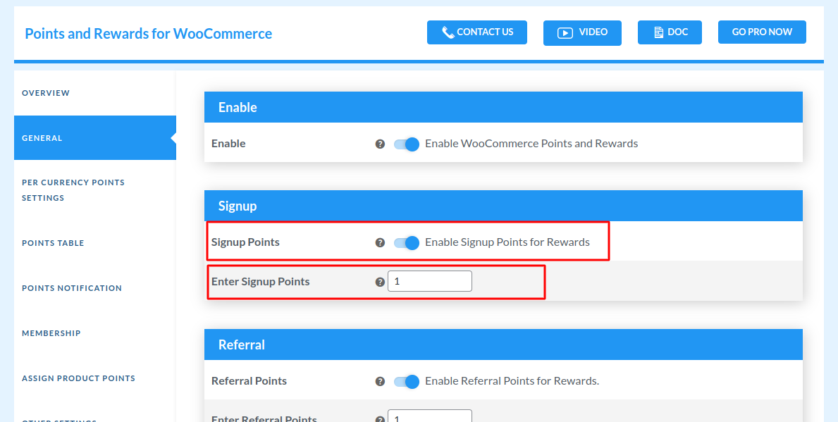 signup points setting