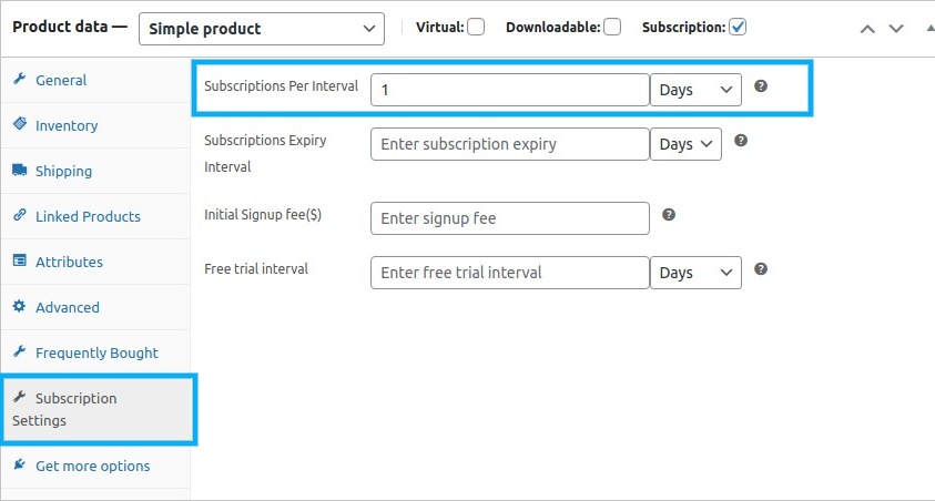 Subscriptions per interval