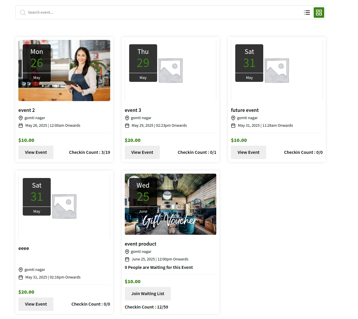 event checkin count (customers)