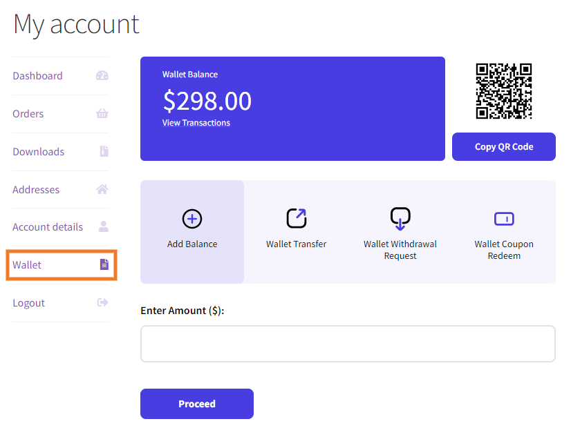 wallet front end panel