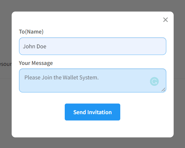 wallet user invite form