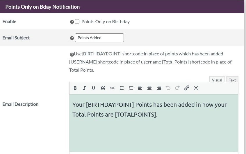 points on bday notification