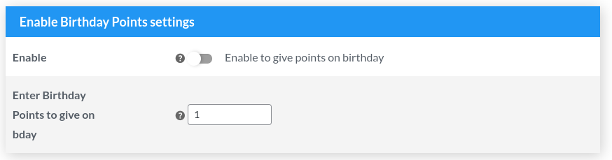 enable birthday points setting