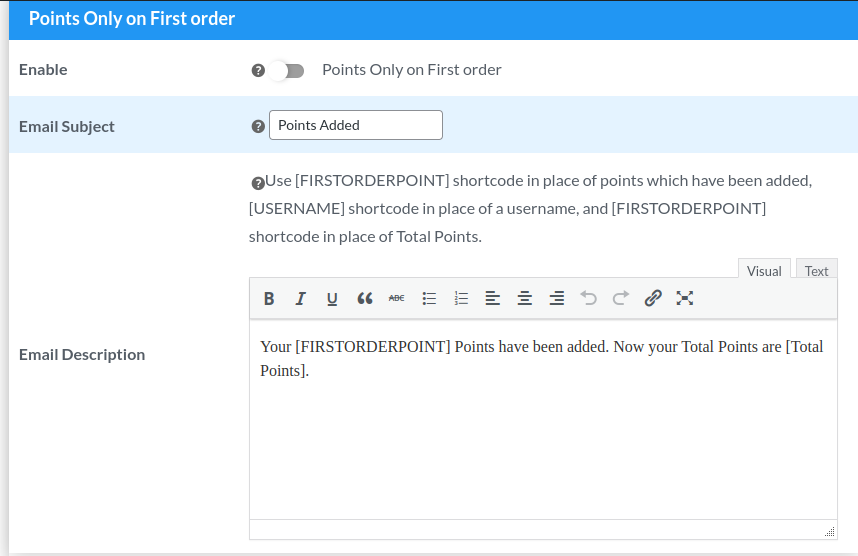 points only on first order notification