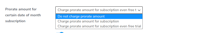 prorate amount for certain date of month subscription