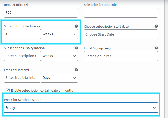 subscription per interval is set to week
