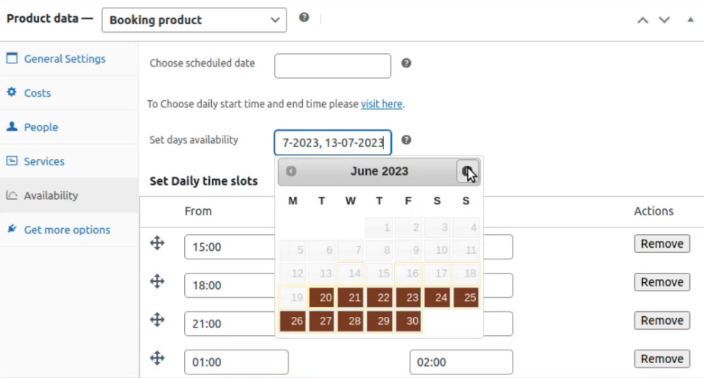 single calendar availability settings