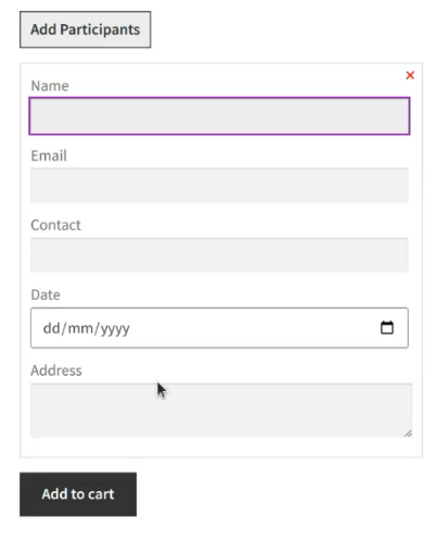 events ticket manager dynamic form (frontend)