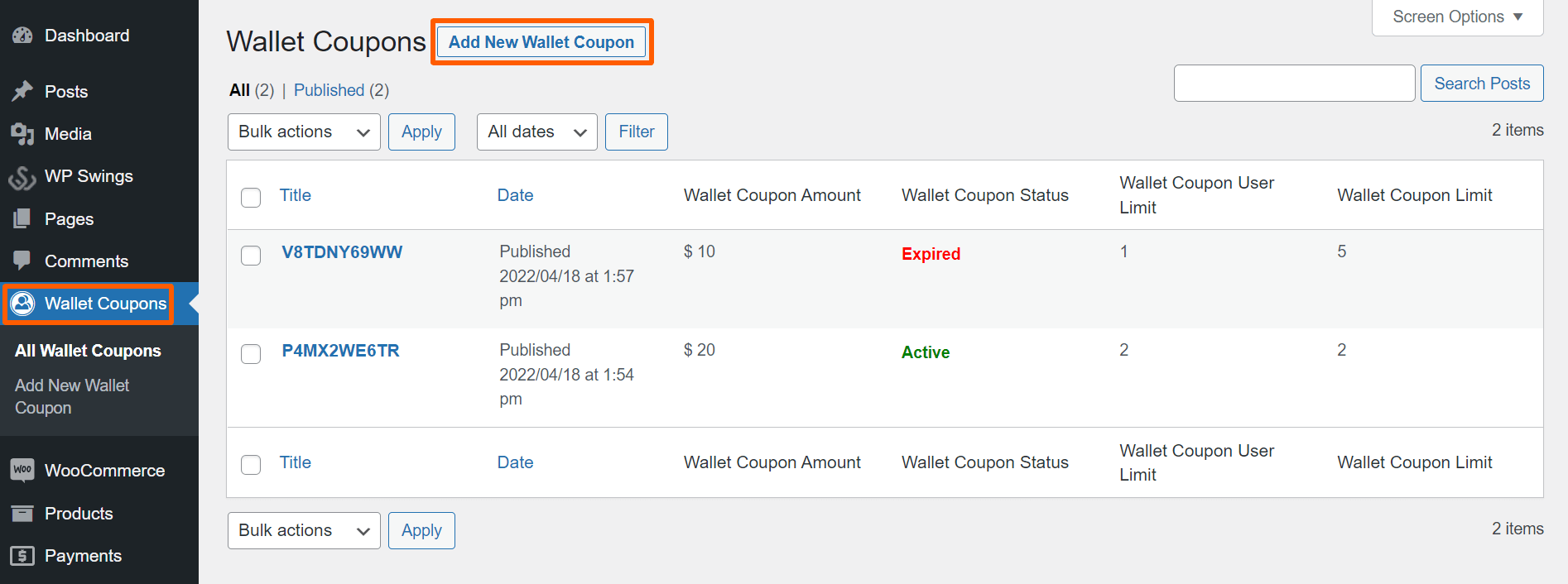 wallet coupons