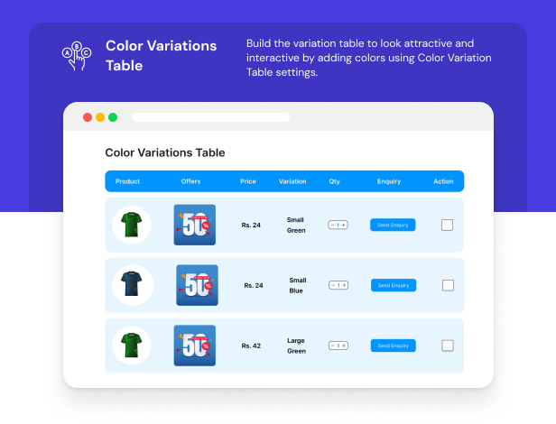 WooCommerce Product Variation Table - Tabular Format, Grid View of Variation, Table Customization - 4