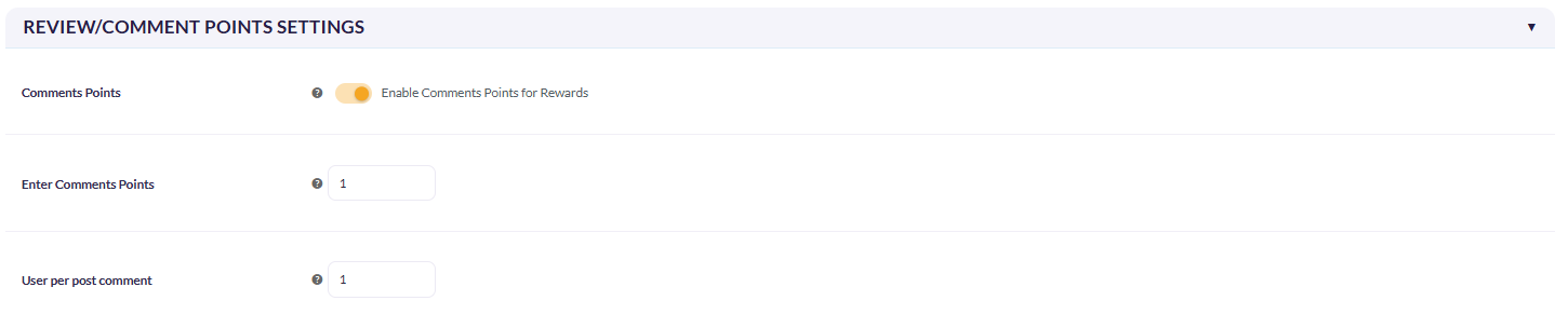 Comments Points Settings