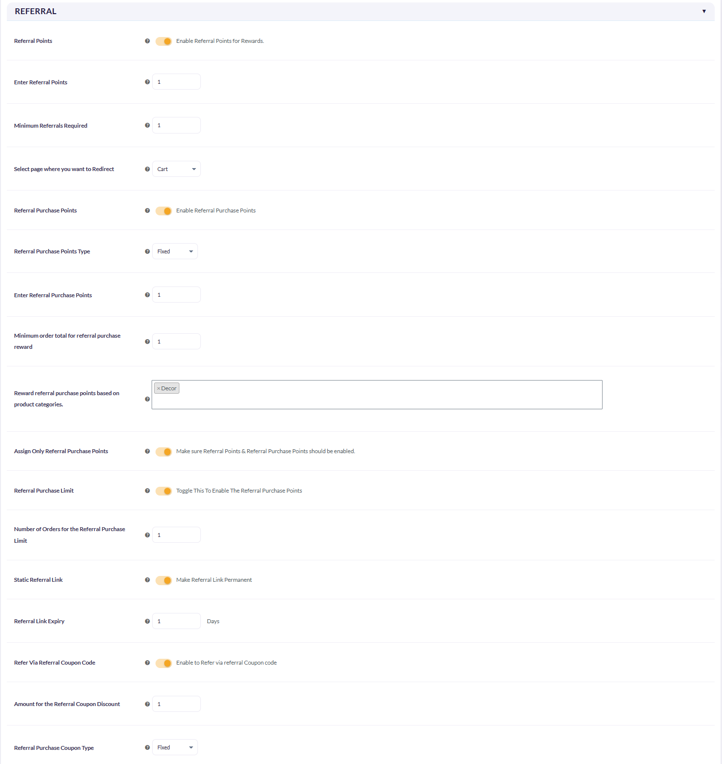 Referral Setting