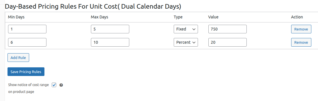 day based pricing rules