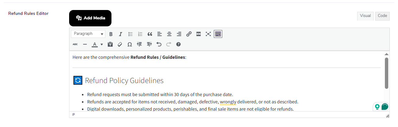 Refund Rules Editor