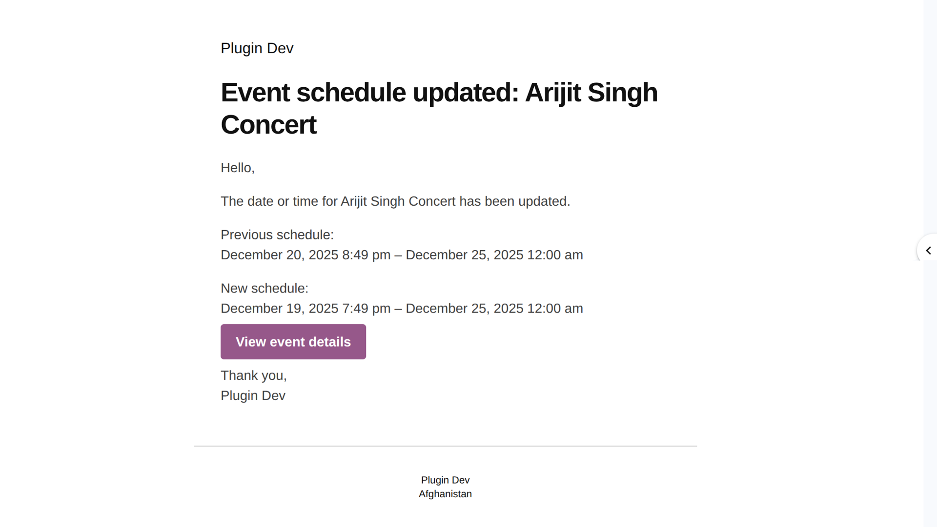 updated event schedule