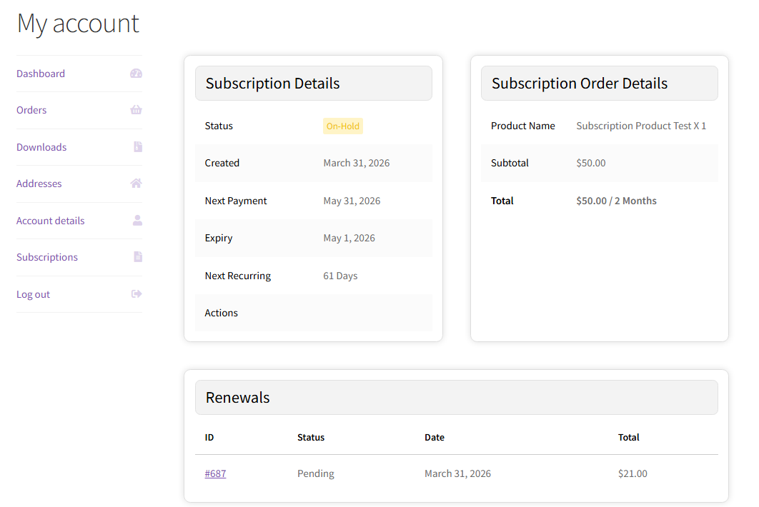 Subscription Details
