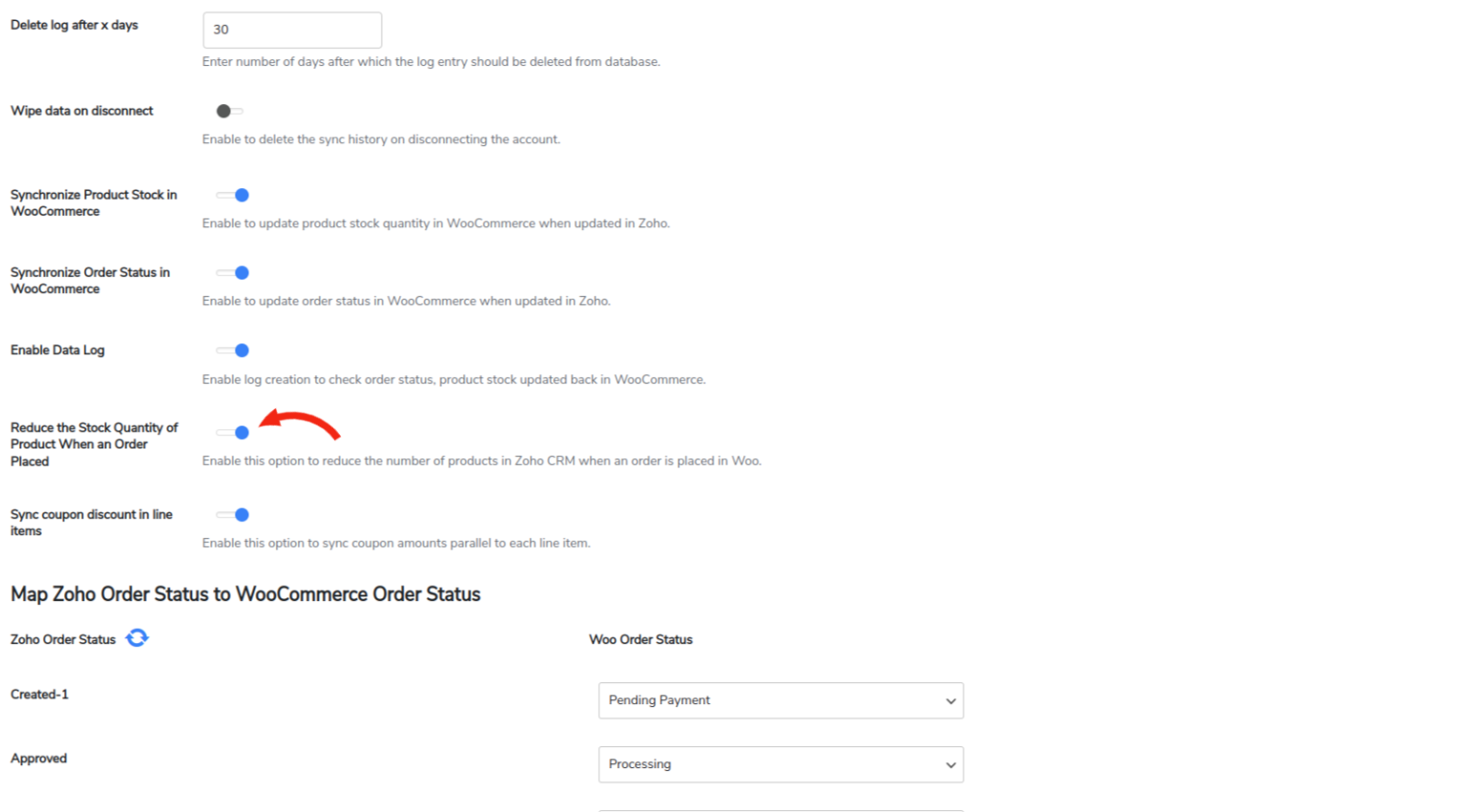 Update Product Stock When The Order is Synced. If you want to update the product stock when the order is synced, you can do this by enabling the “Reduce the stock quantity of a product when order is placed” from the Setting Tab. 