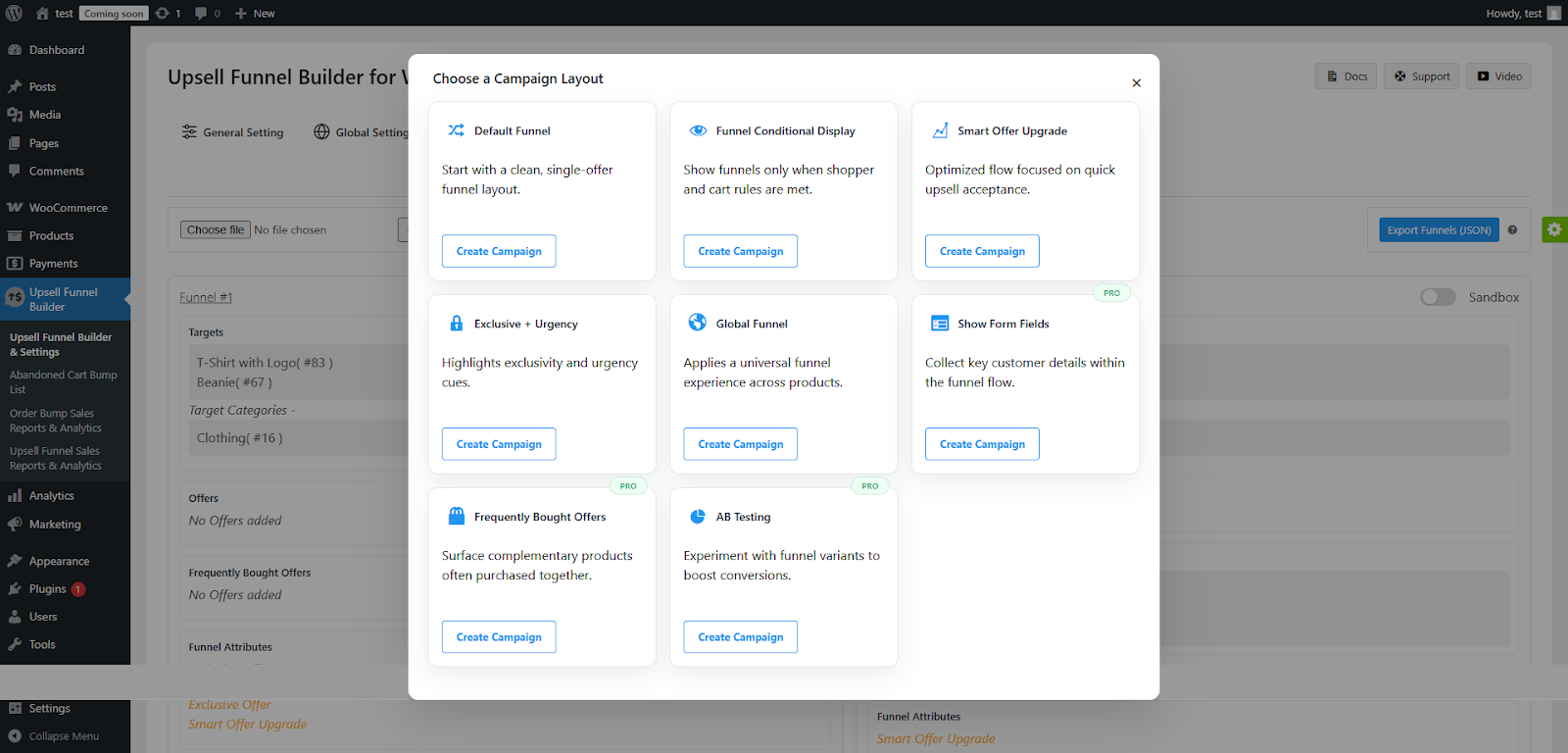 choose a upsell campaign type