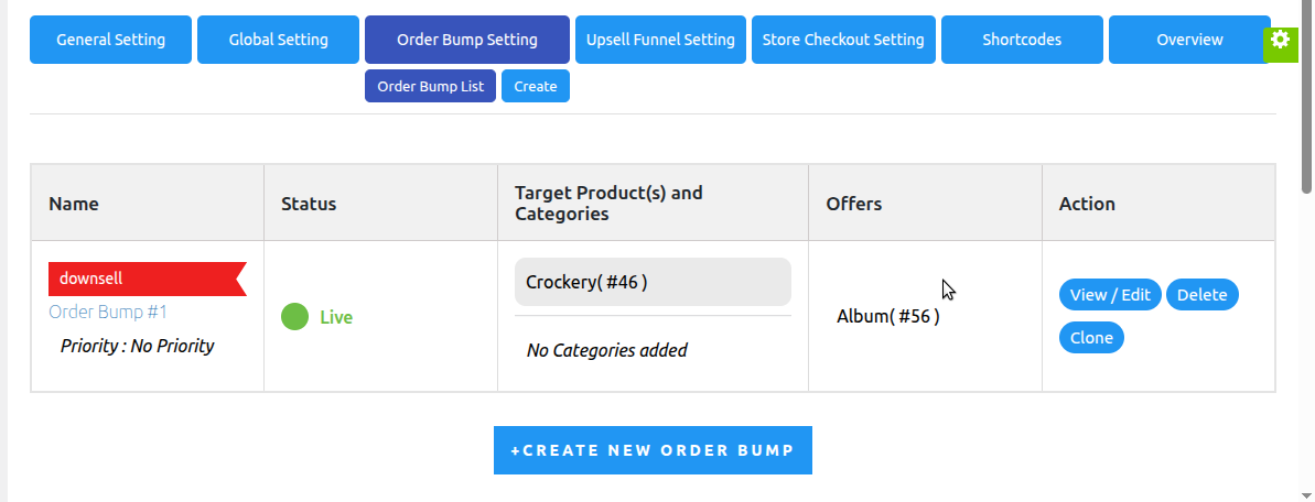 order bump list with tag