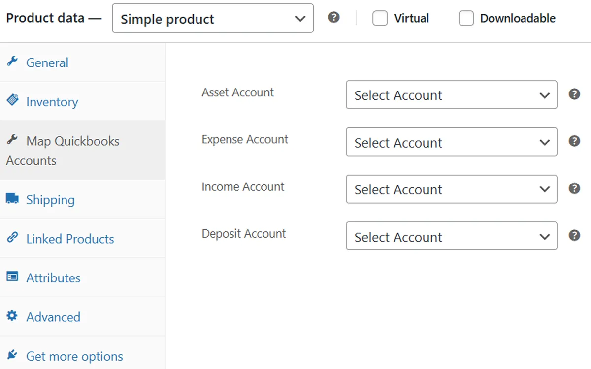 map quickbook account