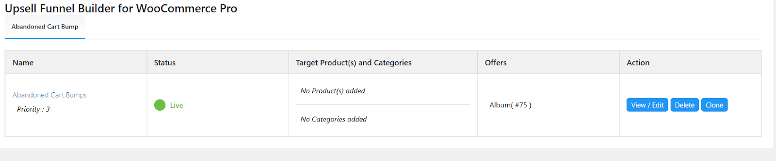 Adandoned Cart Upsell Setting