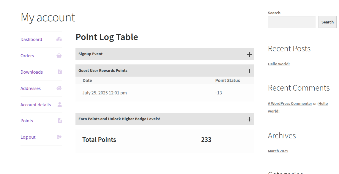 point log table