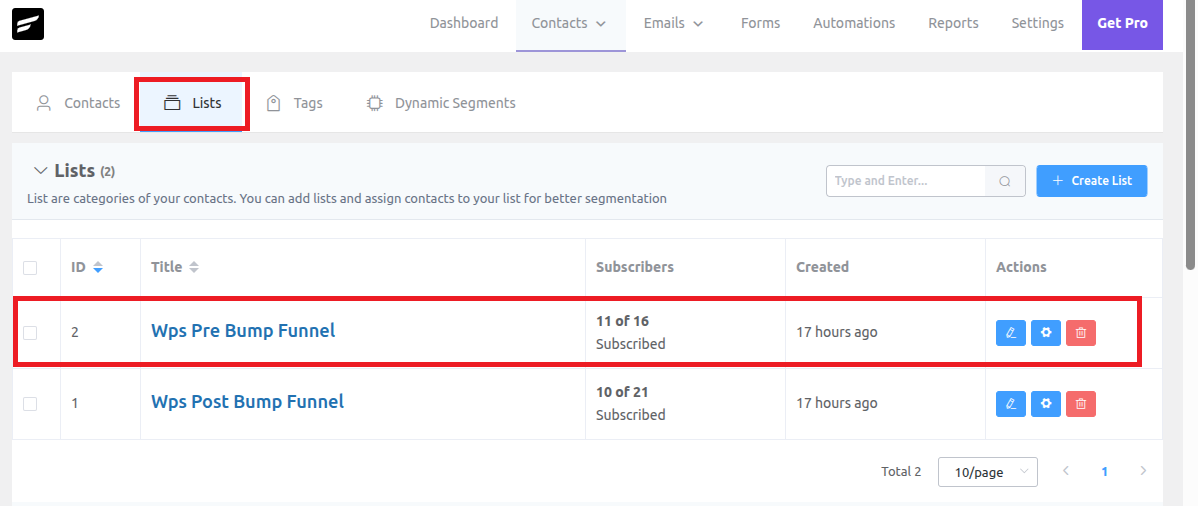fluent crm bump list