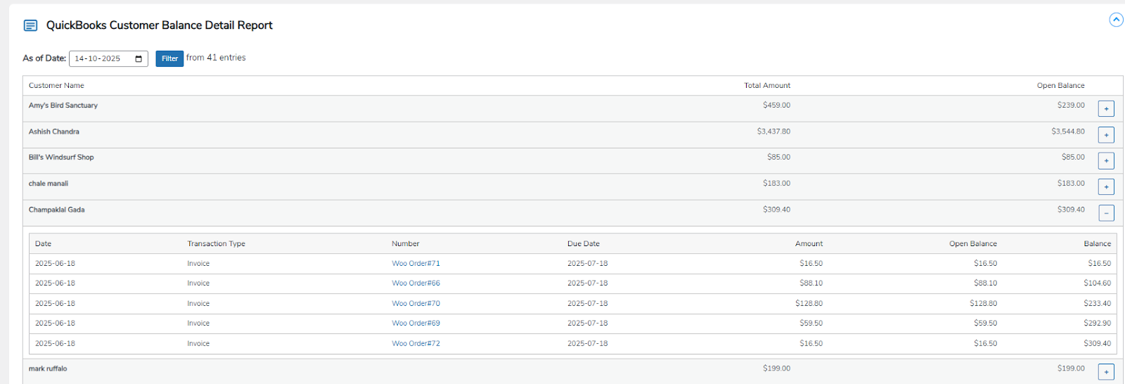 QuickBooks Customer Balance Detail Report